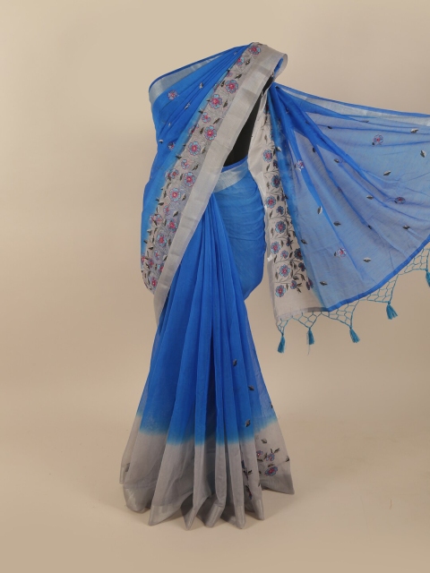 

Pothys Blue & Grey Floral Tissue Saree