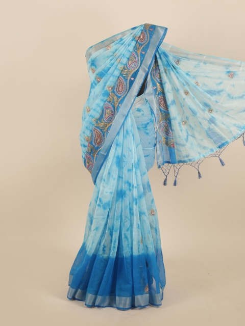 

Pothys Blue & Gold Tie and Dye Tissue Saree