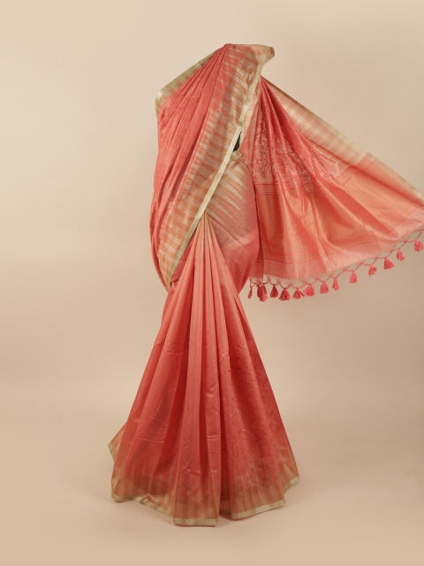 

Pothys Pink Floral Textured Tissue Saree
