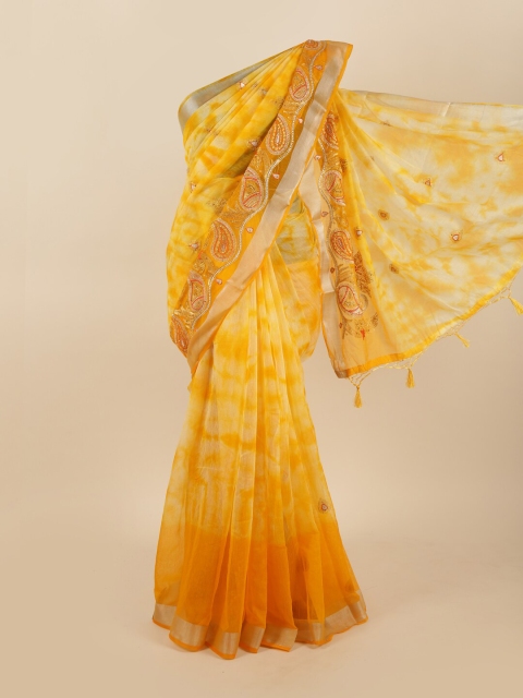 

Pothys Yellow & Gold-Toned Tie and Dye Tissue Saree