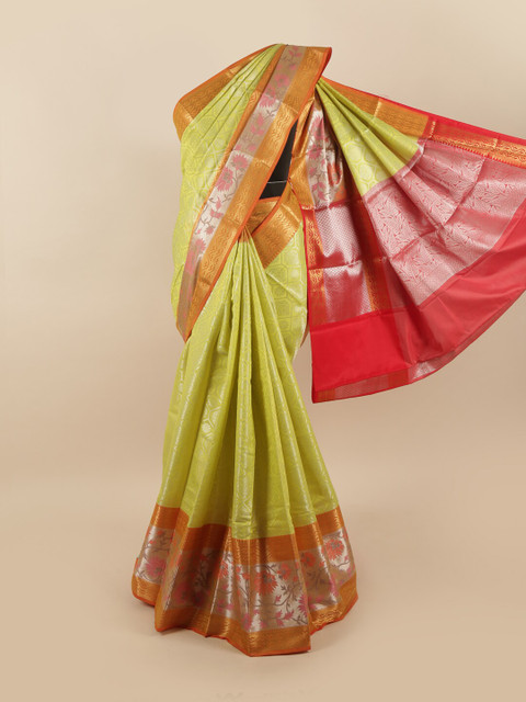 

Pothys Green & Red Woven Design Zari Silk Blend Saree