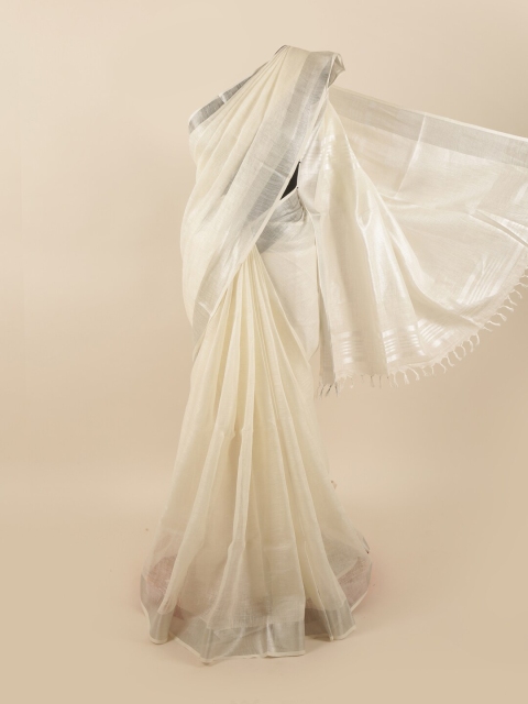 

Pothys Off White & Silver Zari Linen Blend Saree