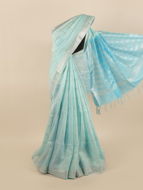

Pothys Blue Woven Designed Linen Blend Saree