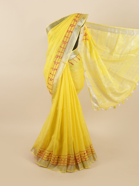 

Pothys Yellow & Red Linen Blend Saree