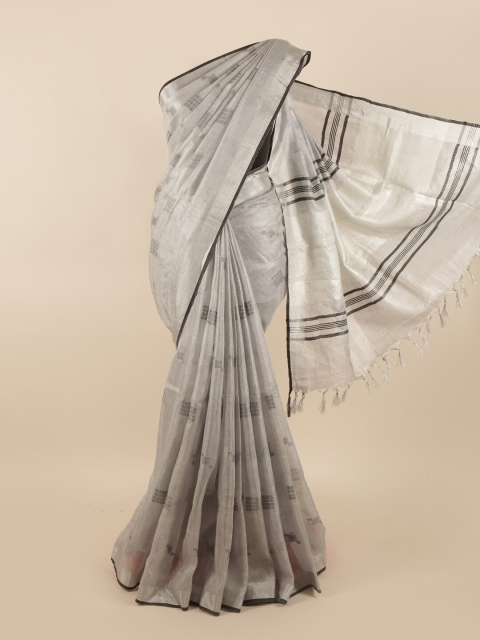 

Pothys Silver-Toned & Grey Zari Linen Blend Saree