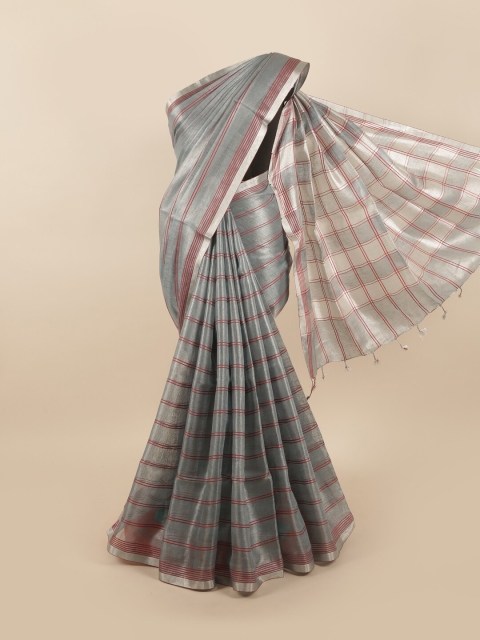 

Pothys Grey & Brown Striped Linen Blend Saree