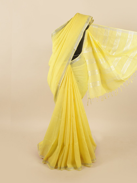 

Pothys Yellow & Silver-Toned Linen Blend Saree