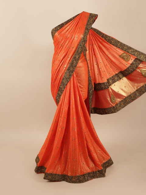 

Pothys Orange & Copper Ethnic Motifs Beads and Stones Saree