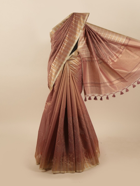 

Pothys Brown & Gold-Toned Woven Design Embroidered Tissue Saree
