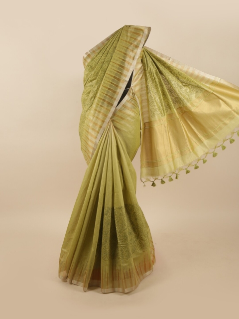 

Pothys Green & White Ethnic Motifs Tissue Saree