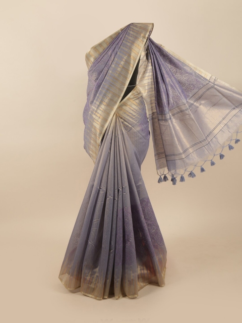 

Pothys Lavender & Gold-Toned Woven Design Zari Tissue Saree