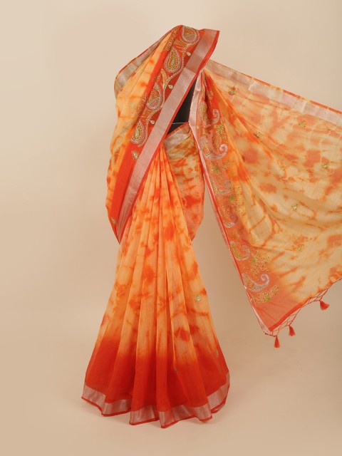 

Pothys Orange & Red Tie and Dye Zari Tissue Saree