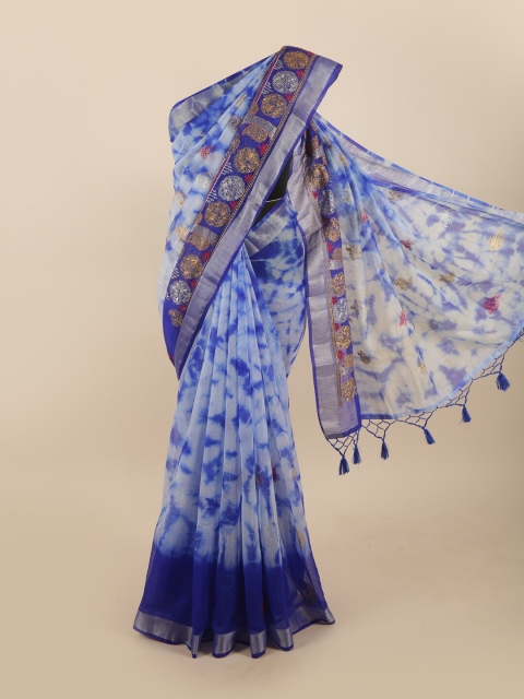 

Pothys Blue & Red Floral Zari Tissue Saree