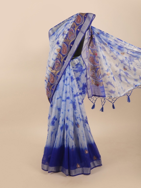 

Pothys Blue & Gold-Toned Tie and Dye Zari Tissue Saree