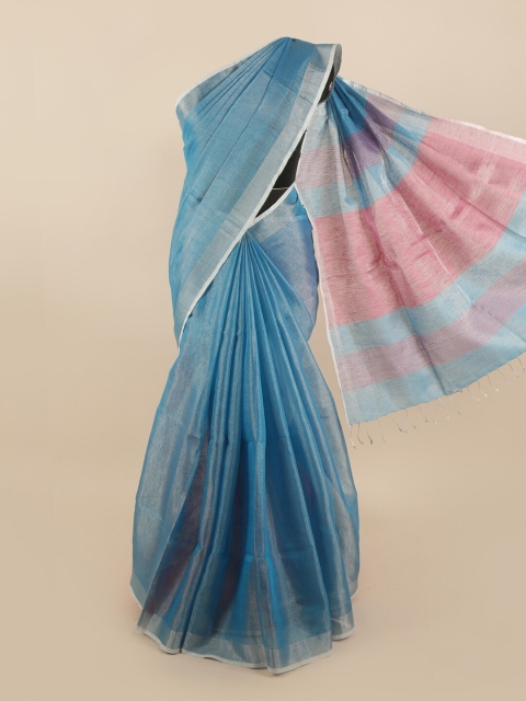 

Pothys Blue & Red Zari Linen Blend Saree