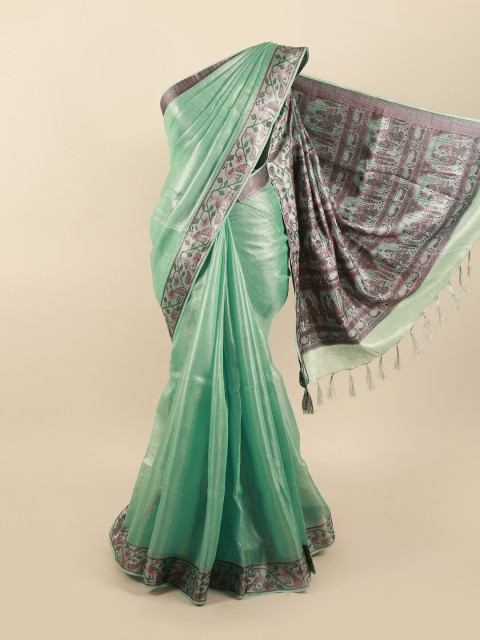 

Pothys Green & Pink Linen Blend Saree
