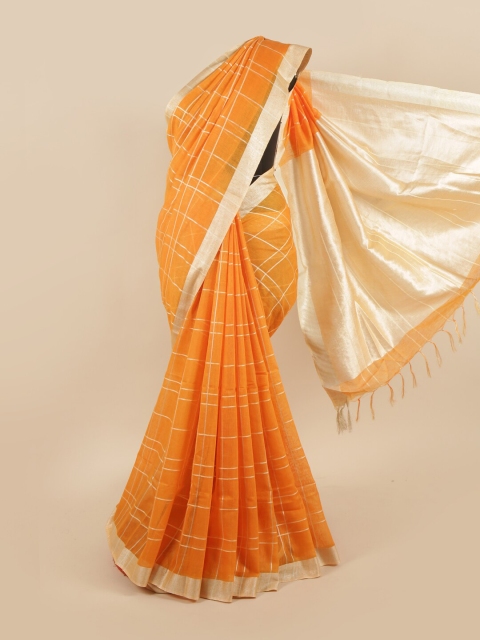 

Pothys Orange Checked Linen Blend Saree