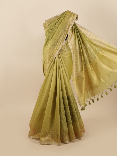 

Pothys Green & Gold-Toned Floral Zari Tissue Saree