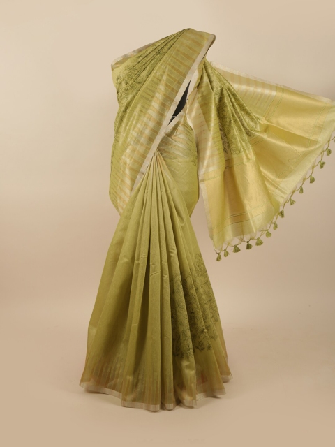

Pothys Green & Gold-Toned Floral Tissue Saree