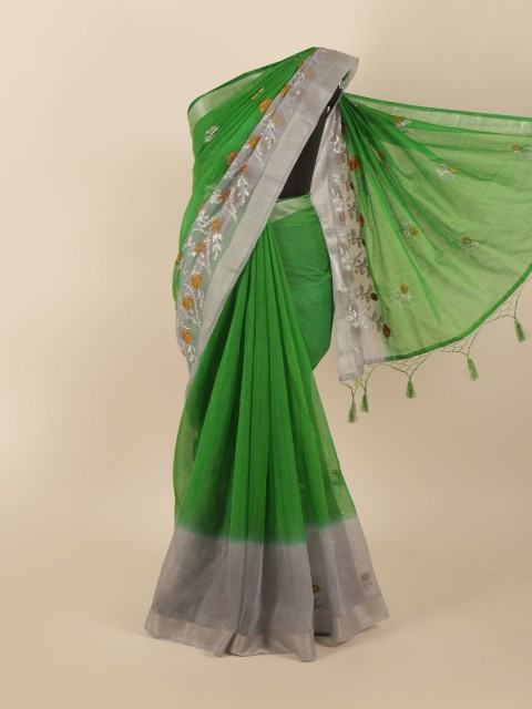 

Pothys Green & Grey Floral Embroidered Tissue Saree