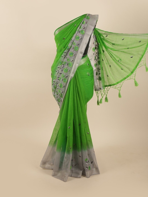 

Pothys Green & Grey Floral Embroidered Tissue Saree