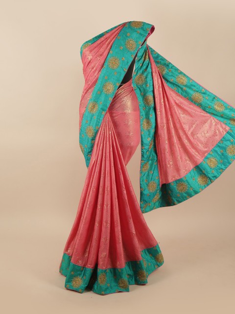 

Pothys Pink & Sea Green Floral Beads and Stones Saree