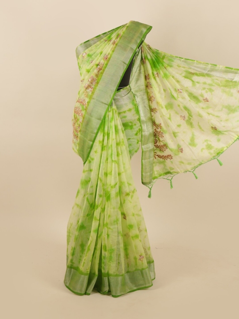 

Pothys Green & Red Tie and Dye Zari Tissue Saree