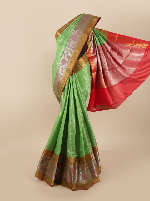 

Pothys Green & Red Floral Zari Silk Blend Saree