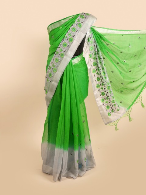 

Pothys Green & Grey Floral Embroidered Tissue Saree
