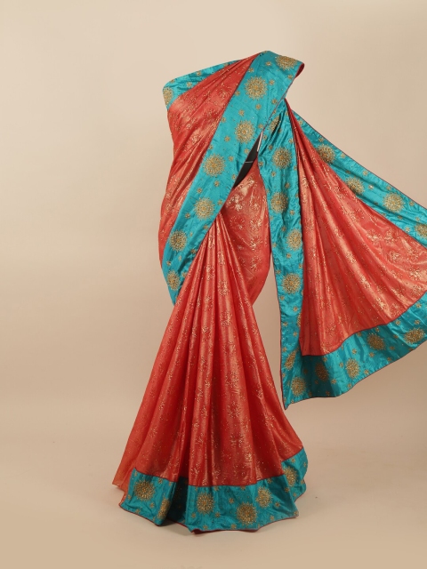 

Pothys Red & Blue Embellished Beads and Stones Saree