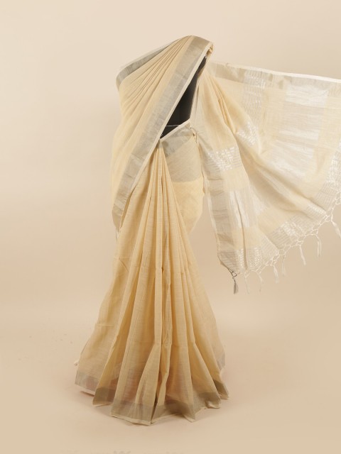 

Pothys Cream-Coloured & Grey Linen Blend Saree
