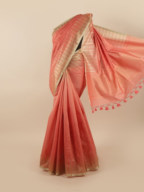 

Pothys Pink & Gold-Toned Ethnic Motifs Zari Tissue Saree