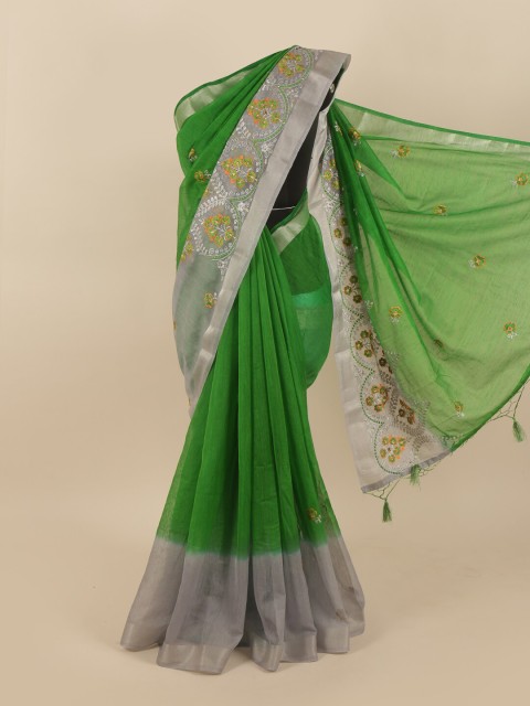 

Pothys Green & Grey Floral Embroidered Tissue Saree