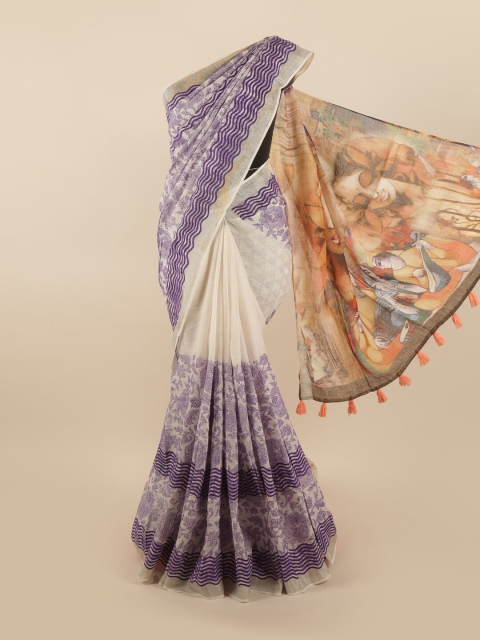 

Pothys Violet & White Striped Linen Blend Saree