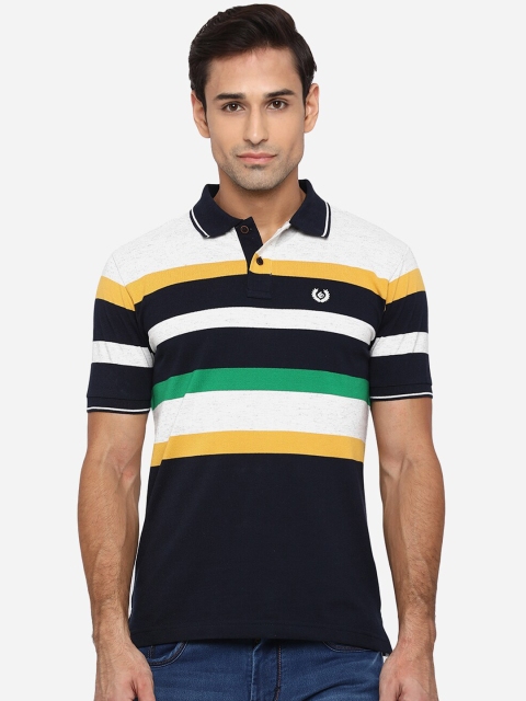 

Greenfibre Men Black & White Striped Polo Collar Slim Fit T-shirt