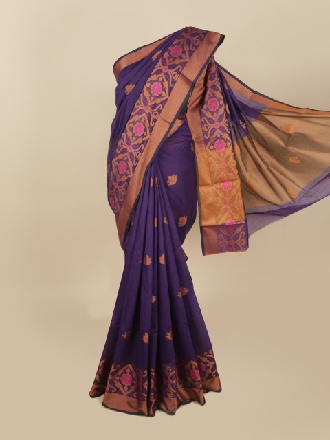 

Pothys Violet & Rust Floral Zari Saree