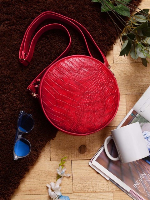 

Vivinkaa Red Textured Half Moon Sling Bag