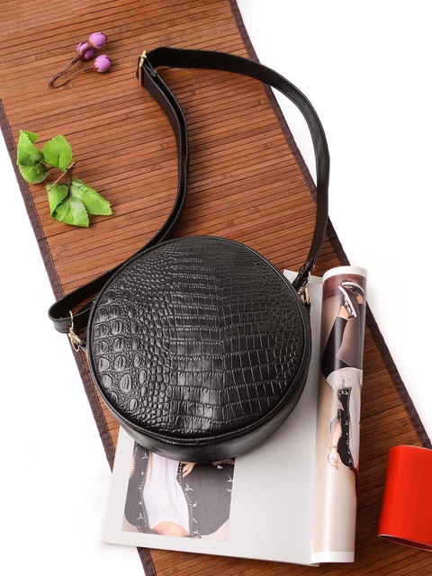 

Vivinkaa Black Croco Textured Round Sling Bag