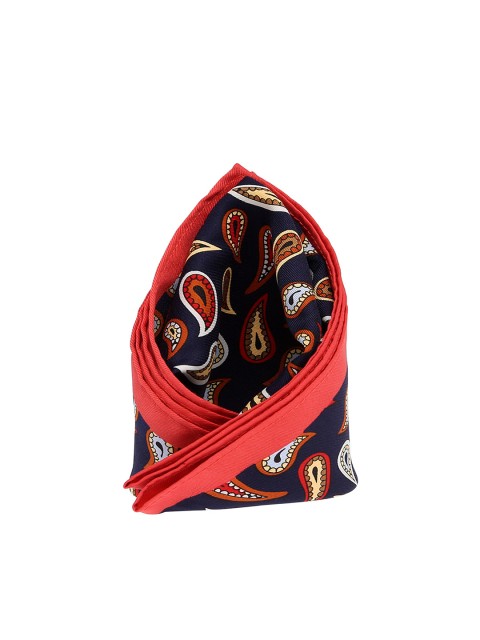 

Tossido Navy Blue & Coral Red Printed Pocket Square