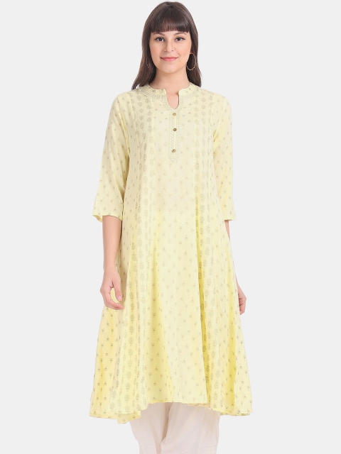 

Anahi Women Yellow Geometric Checked Anarkali Kurta