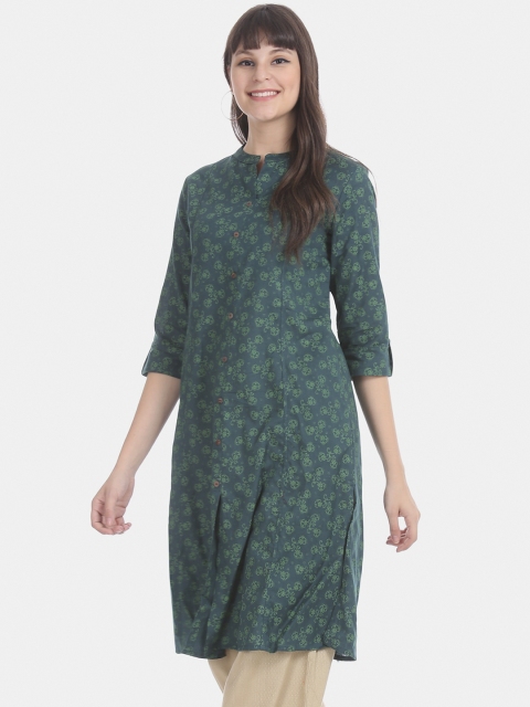 

Karigari Women Green Floral Cotton Printed Kurta