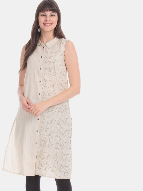 

Karigari Women Beige Abstract Print Kurta
