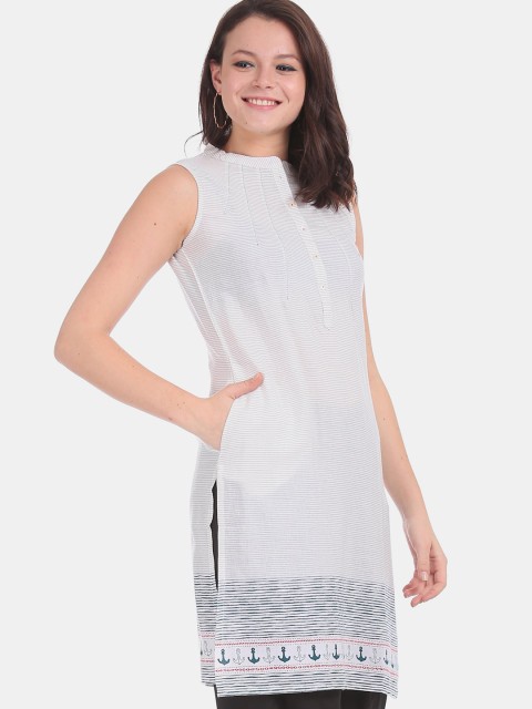 

Karigari Women White & Grey Striped Kurta