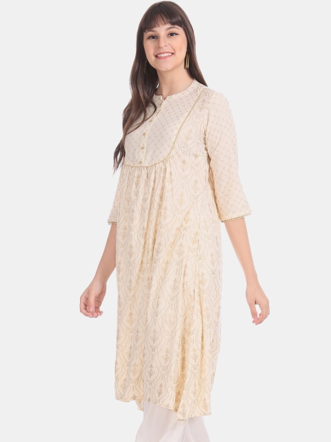 

Karigari Women Off-White & Beige Ethnic Print Kurta