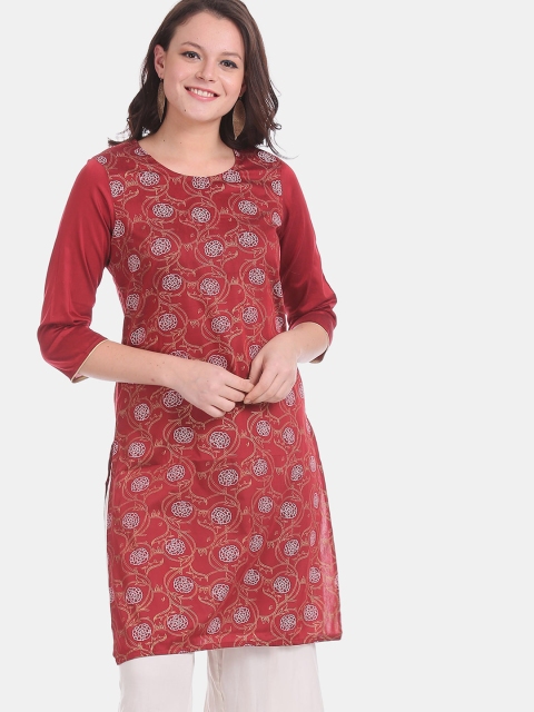 

Karigari Women Red & White Floral Print Kurta