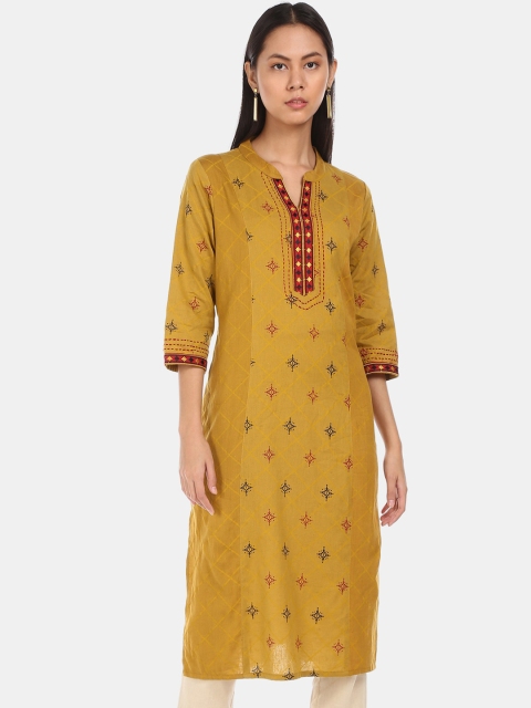

Karigari Women Mustard Yellow Ethnic Motifs Embroidered Kurta
