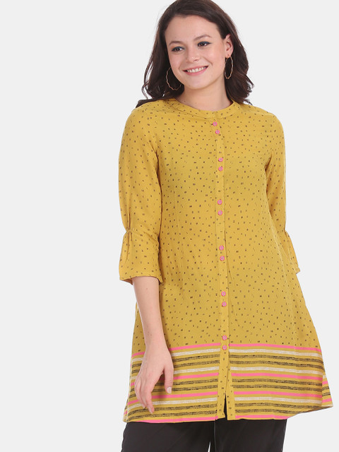 

Karigari Women Mustard Yellow Geometric Print Kurta