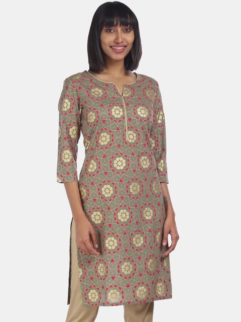 

Karigari Women Grey & Pink Geometric Print Kurta