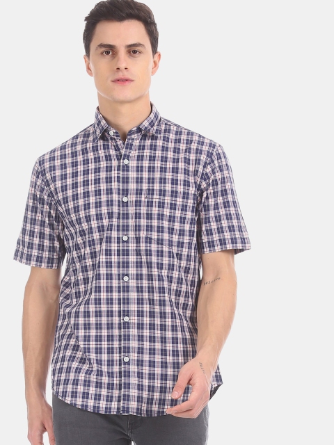 

Ruggers Men Blue Opaque Checked Casual Shirt