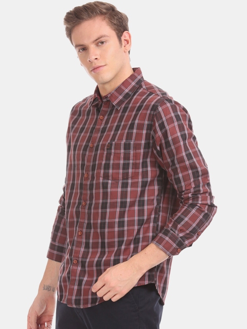 

Ruggers Men Red & Black Opaque Checked Pure Cotton Casual Shirt